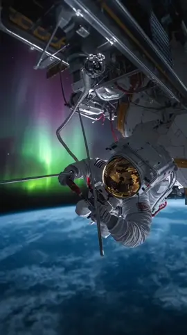 Float among the stars… ☄️🛰️ Witness the silent dance of astronauts performing critical maintenance 250 km above Earth. With safety tethers keeping them secure in microgravity, they work tirelessly while nature unleashes its raw beauty below — from volcanic eruptions and swirling hurricanes to the serene glow of auroras and lightning storms illuminating the night. A reminder of human courage, cosmic perspective, and the breathtaking wonders of our planet. 🌍✨ #NASA #Space #ISS #Spacewalk #aiart           AI-generated image.