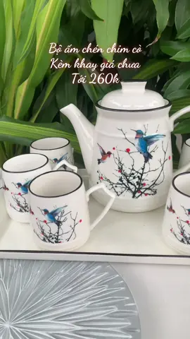 Bộ ấm chén chim cò kèm khay giá đang giảm rẻ lắm nha#xuhuong #amchen #amphatra #tradao #amchensucaocap 