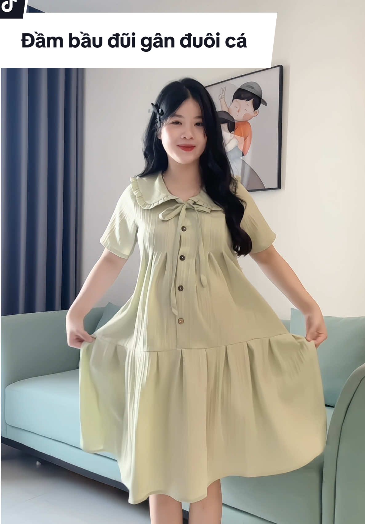 Đầm bầu đũi gân đuôi cá xếp ly form suông #hellobanhgao #mebau #thoitrangbau #vaybauxinh #dambau 