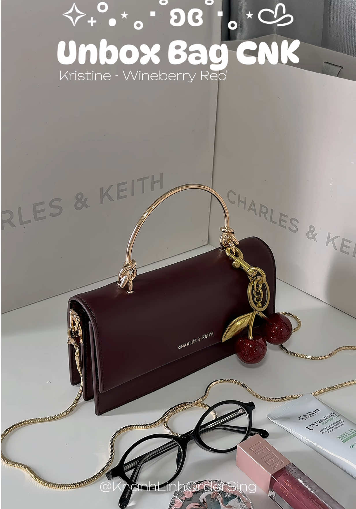 Unbox Kristine Mini Bag Charles & Keith - Wineberry Red ✨🍒💃 #charlesandkeith #khanhlinhcnk #khanhlinhcnkordersing #ordersing #khanhlinhcnkordersingauth #CNK 