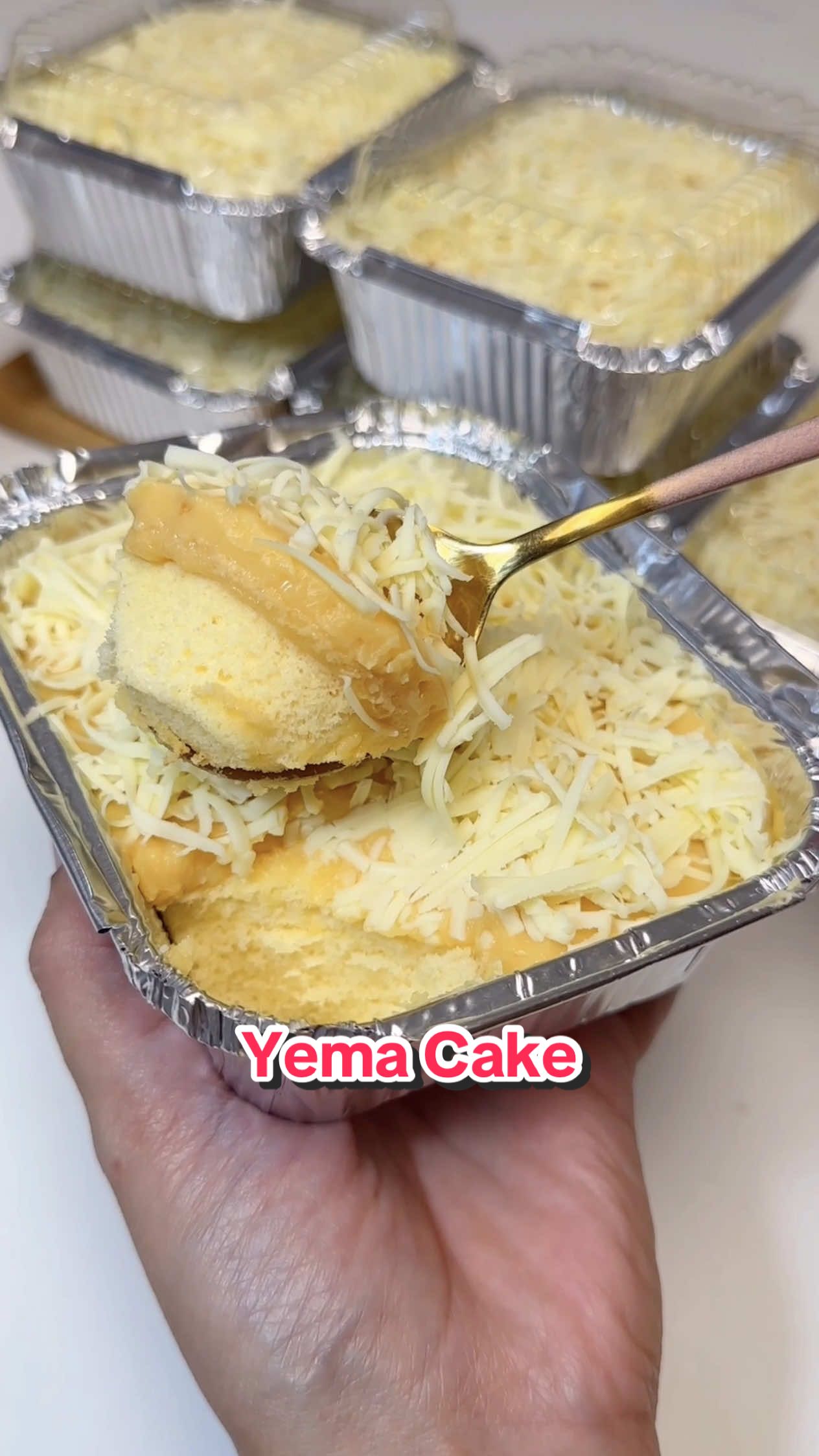 Yema Cake in mini foil tray#Recipe ⤵️ ✔️Batter 4 egg yolks (large) 1/4 cup sugar (50g) 1/4 cup water (60ml) 1/4 cup canola oil (60ml) 1/2 tsp vanilla flavor (2.5ml) 1 cup cake flour (120g) 1 tsp baking powder (5g) 1/4 tsp salt (1g) ✔️Meringue 4 egg whites (large) 1/4 tsp cream of tartar (0.75g) 1/4 cup sugar (50g) ✔️Yema / Topping 4 egg yolks (large) 1/2 tsp vanilla flavor (2.5ml) 1 can sweetened condensed milk (300ml) 1 can evaporated milk (370ml) 2 tbsp cornstarch (15g) 1 tbsp butter(15g) [optional] *grated cheese topping * Foil Tray size: 5.5 x 4.5 x 1.5 inches * Recipe yields 6 pcs. foil tray #cake #baking #food #tutorial 