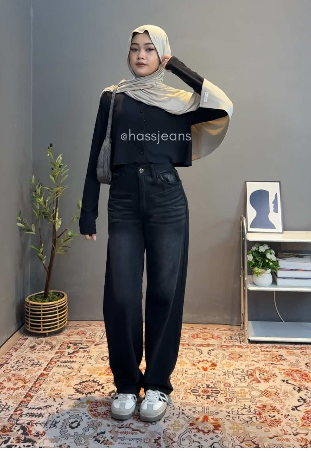 Rekomendasi jeans baggy loose hitam whisker 😎 #baggyjeans #loosejeans #jeansmurah 