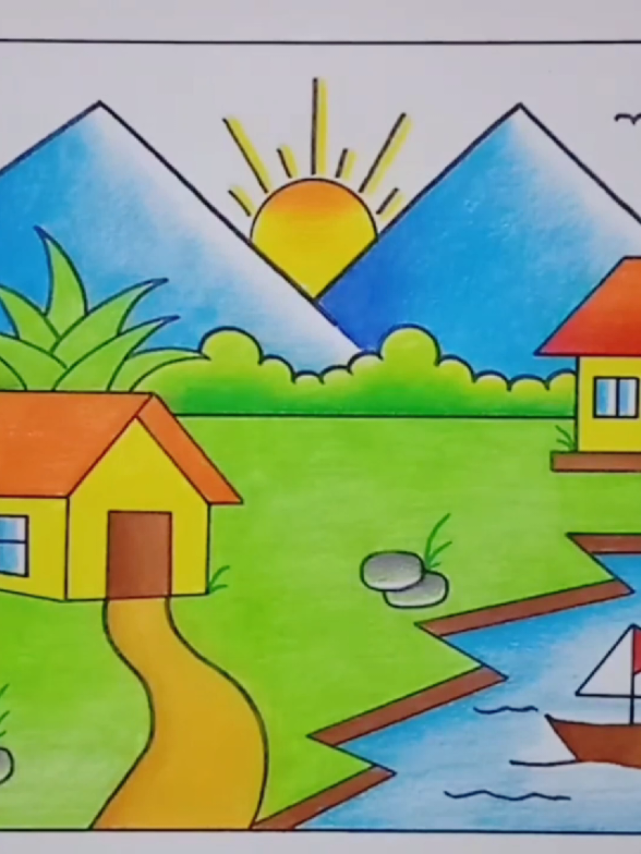 Scenery Drawing / How to Draw Beautiful Scenery Easy Step By step / Landscape Scenery Drawing Easy #drawing #pencildrawing #villagescenery #art #abcdrawing 