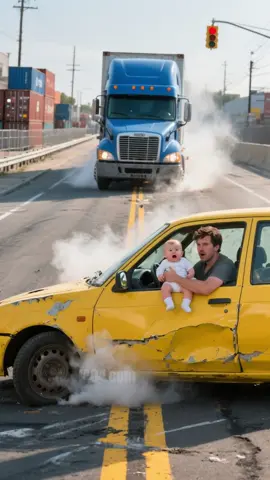 Car broke down 🚗💥 Dad sacrificed himself to save the baby from a truck crash—dog saved the child 🐕👶  #HeroDog #BraveDad #BabyRescue #unbelievable 