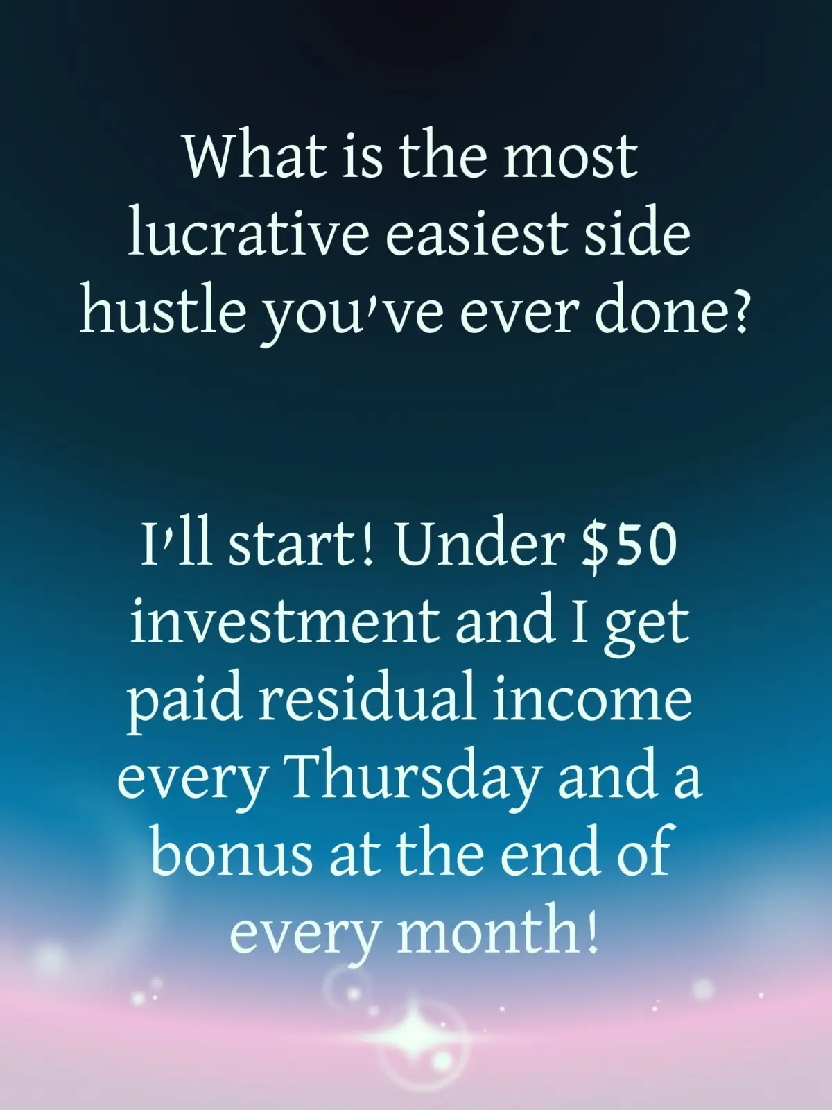 Stop hustling for a tiny piece of the pie when you can have the whole thing‼️ 🤑Low investment, High Profit 💥No experience needed 📈No inventory or high pressure sales 🌎Global online opportunity  💻Work from ANYWHERE 💁🏼‍♀️Building generational wealth  No one is coming to change your life. That’s your job and your moment is now❗️You READY❓