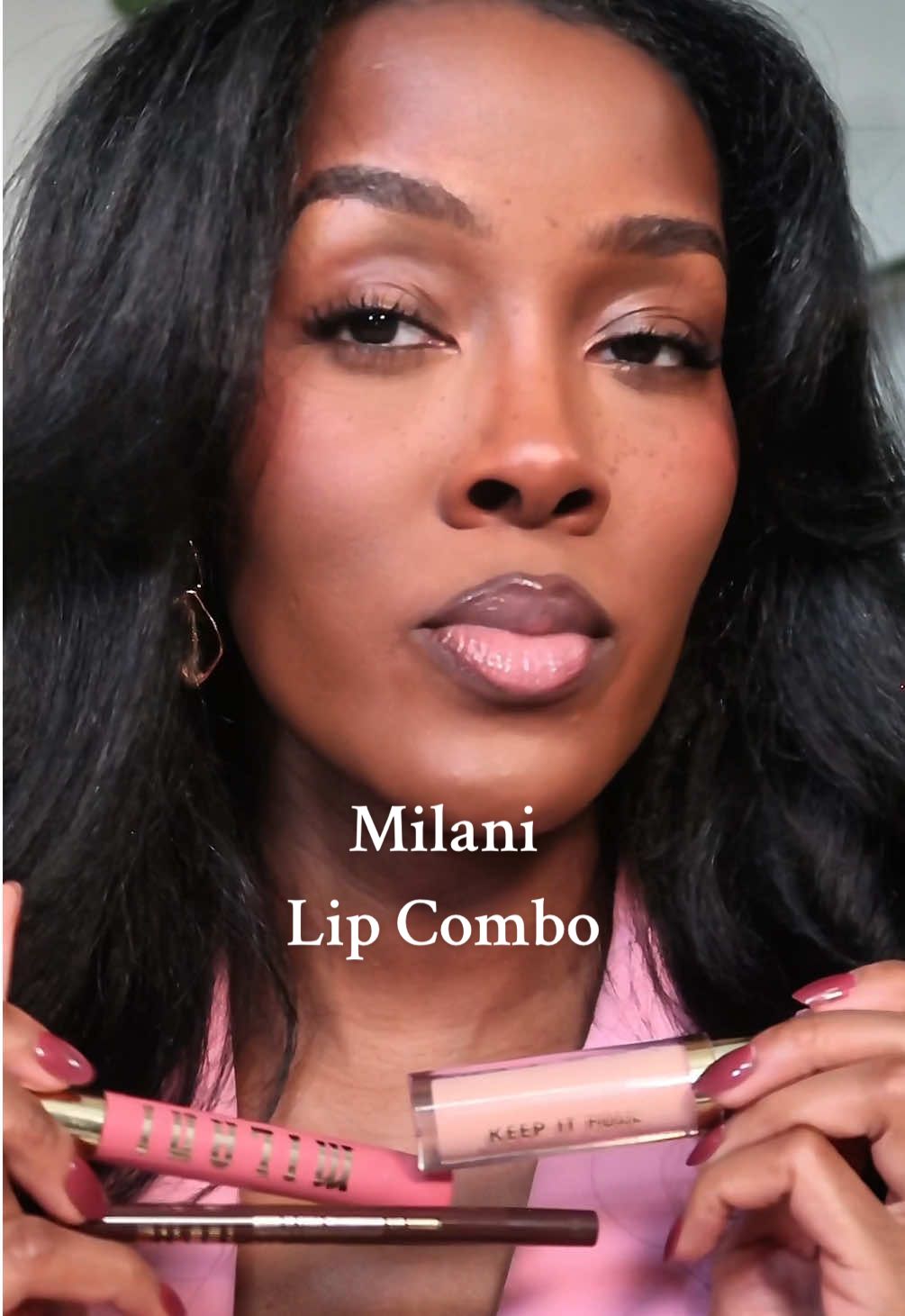 I tried some @Milani Cosmetics  lip products and they didn’t disappoint. I approve!  Keep It Full Lip Liner in Fire Sign Glossy Plumping Balm in Moi Keep It Full Nourishing Lip Plumper in Sparkling Pink  #milanicosmetics #pinklipgloss #lipplumper #lipcombo #makeuptok