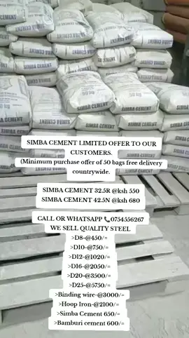 BEST PRICES ON GENERAL HARDWARE PRODUCTS! BEI YA MWANANCHI! Free & Fast Deliveries/Supplies Countrywide. Call/WhatsApp Us On 0754556267 to place Your Orders! PRICE LIST STEEL D8-Ksh. 560 D10-Ksh. 880 D12-Ksh. 1220 D16-Ksh. 2280 D20-Ksh. 3500 Binding Wire- Ksh. 2800 ROUND BARS R12- Ksh. 1250 R10- Ksh. 590 R8- Ksh. 300 R6- Ksh. 180 Hoop Iron/Wallpass Roll-Ksh. 2200 Polythene Paper Roll (1000G) Ksh. 950 CEMENT Simba Cement Ksh. 650 Bamburi Cement (Nguvu) Ksh. 680 MABATI (GAUGE 30) Normal/Corrugated Mabati Ksh. 300 Per Meter (Maisha/Nyumba) Box Profile Mabati Ksh. 380 Per Meter (Maisha/Nyumba) Dumuzas Mabati (MRM) Ksh. 420 Per Meter Versatile Mabati Ksh. 520 Per Meter (Maisha/Nyumba) FLOOR TILES 40*40 (12Pcs) Ksh. 760 30*30 (17Pcs) Ksh. 620 50*50 (7Pcs) Ksh. 1030 60*60 (4Pcs) Ksh. 1210 WALL TILES 20*30 (25PCS) Ksh. 520 25*40 (15Pcs) Ksh. 530 GYPSUM Gypsum Boards (9mm) Ksh.  520 Channels Ksh. 150 Studs Ksh. 150 Gyproc Filler Ksh. 1120 Corner Tape Ksh. 830 Gypsum Screws Ksh. 540 WATER TANKS (KENTANK, TECHNO TANK & ROTO TANK) 1000 Litres Ksh.  6500 2000 Litres Ksh. 11,500 3000 Litres Ksh. 17,500 4000 Litres Ksh. 23,500 5000 Litres Ksh. 28,500 6000 Litres Ksh. 33,500 8000 Litres Ksh. 46,500 10000 Litres Ksh. 62,500 16000 Litres Ksh. 96,500 20000 Litres Ksh. 126,500 24000 Litres Ksh. 148,500 ROOFING TIMBER CYPRESS 2×2 Ksh. 20 3×2 Ksh. 30 4×2 Ksh. 38 6*1 Ksh. 38 8*1 Ksh. 75 TUBES ¾- Ksh. 450 ¾ *3/4- Ksh. 460 1*1- Ksh. 550 1.5*1- Ksh. 750 1*1/4 by 1*1/4 Ksh.  760 1.5*1.5- Ksh. 890 2*1-Ksh. 910 2*2- Ksh. 1500 TEE 3/4- Ksh. 560 FLAT 3/4- Ksh. 210 ZED 3/4- Ksh. 810 ANGLE 3/4- Ksh. 660 Grinding Disc (ABRA) 7