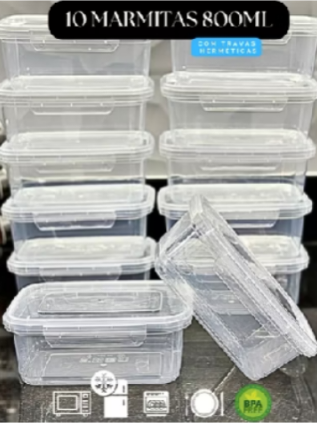 kit 10 Marmita Potes 800ml com travas Laterais BPA FREE- Alimentos organizadores de congelador  Para adquirir o produto, é só acessar: bio.site/meus.achadinhos que está na bio.