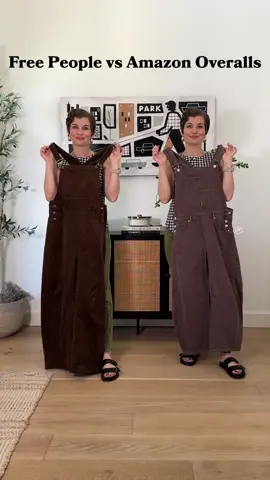 Free people or Amazon overalls for you?? Shopping links for both on my LTK (first link in my bio)! #freepeople #overalls #barrellegjeans #amazonfinds 