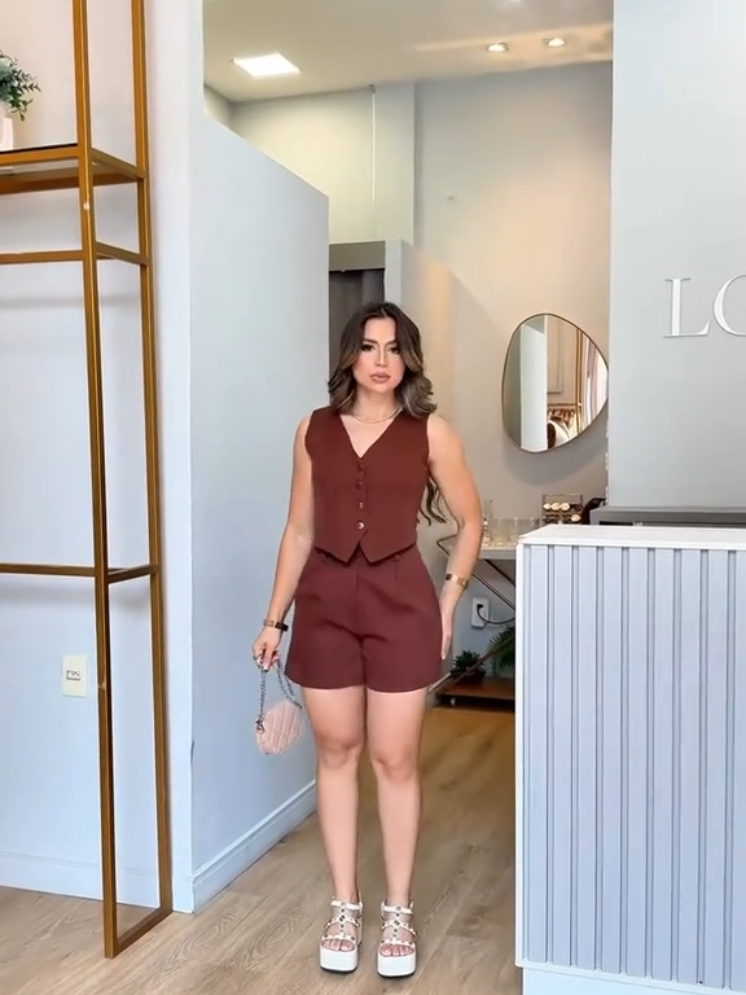 📍Conjunto Feminino Alfaiataria Short e Colete Alfaiataria🛒💳🛍