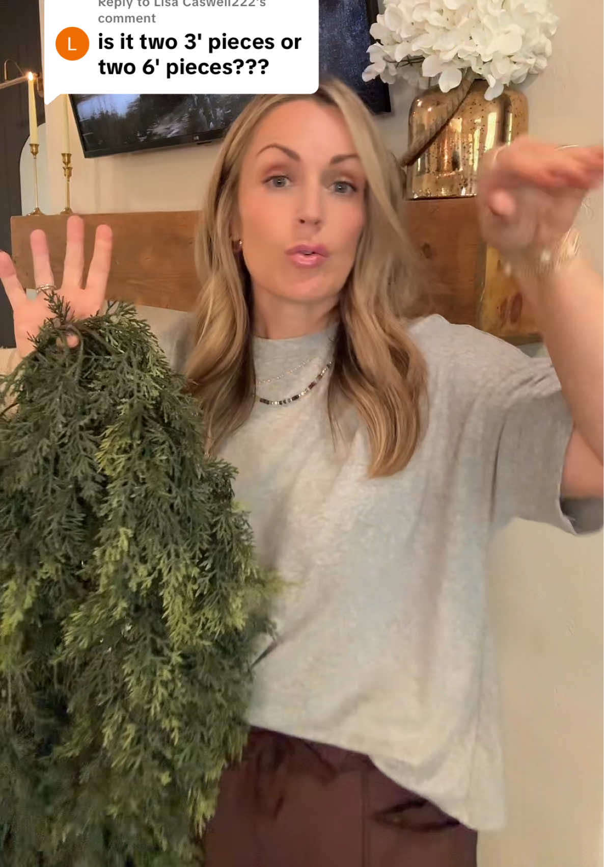 Replying to @Lisa Caswell222 Two realistic 6 foot cedar garlands for less than the price of one at a big box store! These are absolutely stunning, very full, real touch cedar garland that drapes easily and beautifully. They can even go outside! And they sell out so fast every year!✨🎄