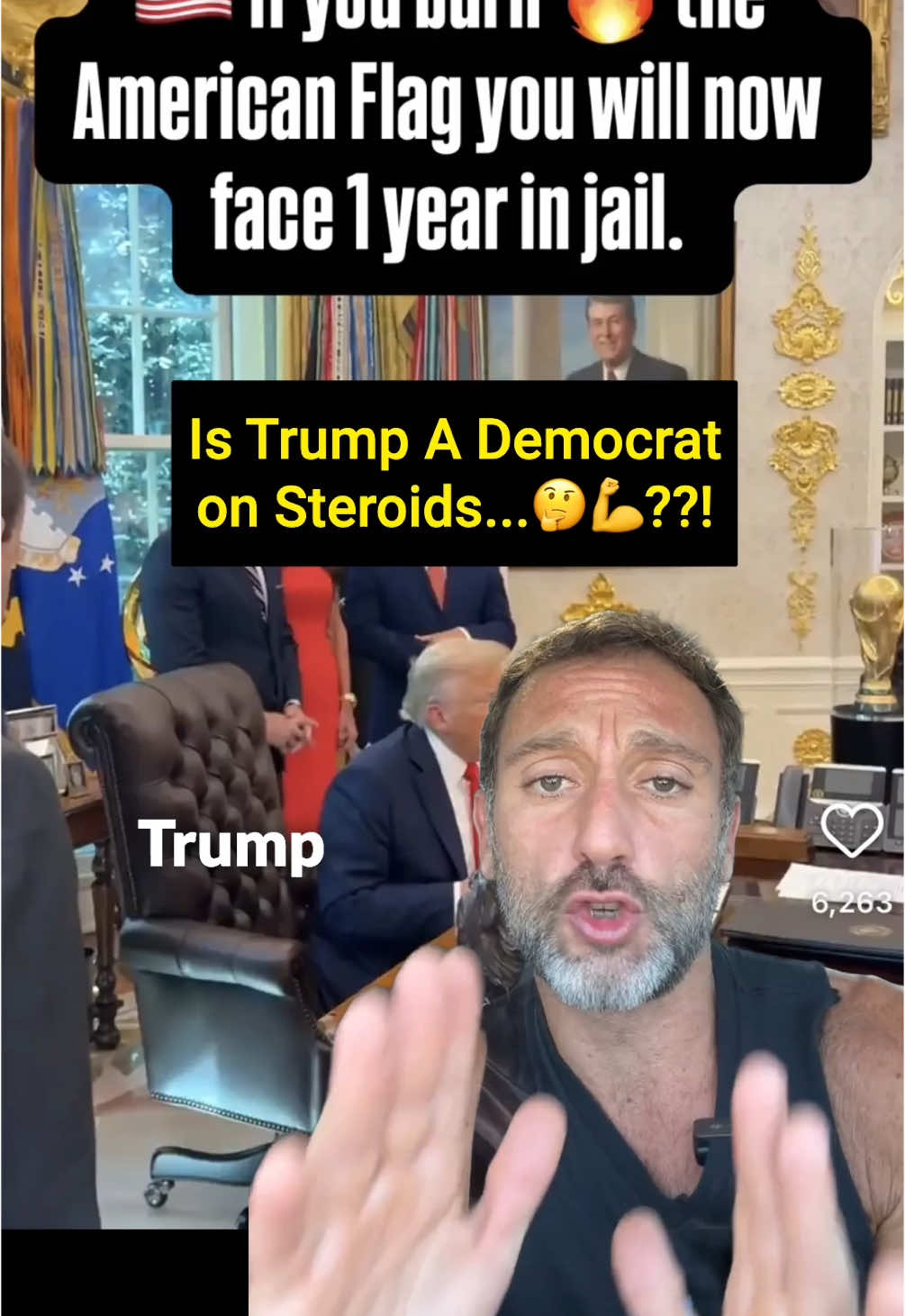 🚨 Trump isn’t a Republican. He’s a Democrat on steroids.  ✅ Big Gov takeover of private business and the market = Democrat on steroids.   ✅ Criminalizing flag burning  - goodbye freedom of speech - allegedly for the collective good = Democrat on steroids. Obama deported more people than Trump.   Forget what these people say, look at their actions.   Thighs don’t lies. None of his supporters see this…. Trump’s thighs are thick Democratic thighs on steroids.   It’s irrefutable.   #Trump #DemocratOnSteroids #freespeech #governmenttakeover #freemarket	