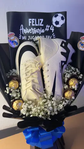 Cleat bouquet for him💙⚽️ -Guys I’m not the one who chooses the type of cleats😭, the client brings me the cleats of their choice! #bouquet #cleat #soccercleats #forhim #fyp 