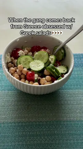 When the gang comes back from Greece obsessed with Greek salads 😂😂 #grouptravel #greekfoodlovers #foodies