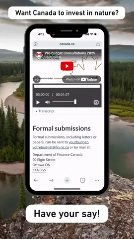 🚨Canada wants to know what you want in our 2025 federal budget. Nature didn’t make it into the survey options. Pipelines did. Tell the government you want nature in the budget. Fill out the short survey and pick ‘Other’ for Q1. Demand nature funding before Aug. 28. Link in bio.