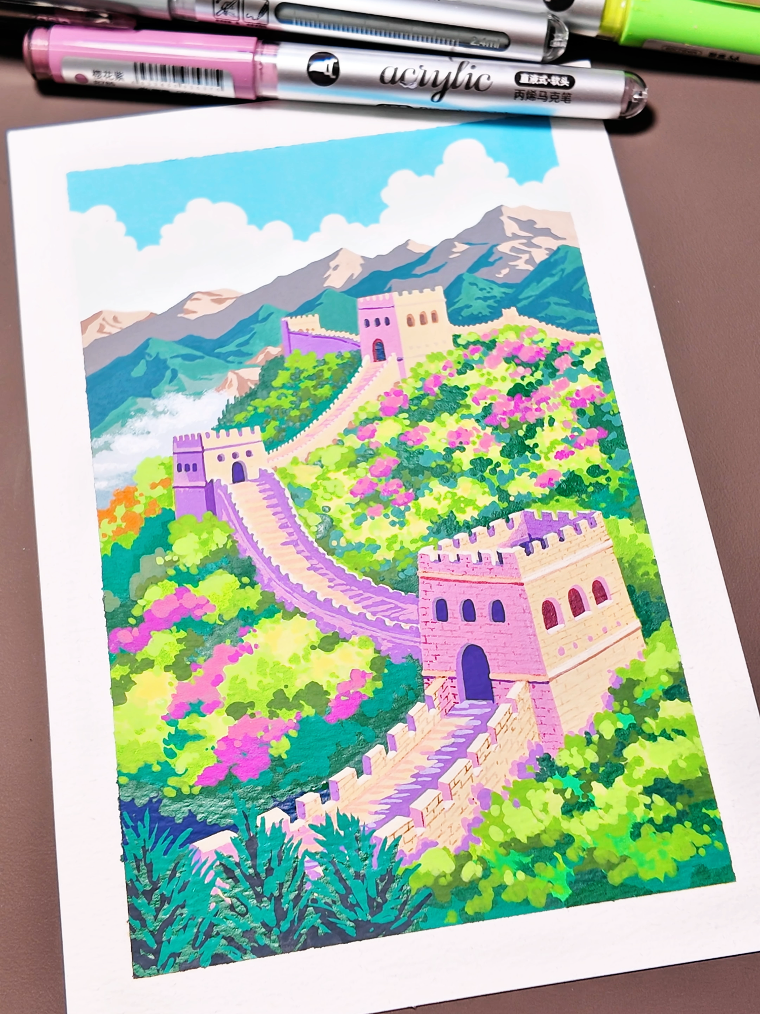 Draw the Great Wall with acrylic markers. Let's draw together.#painting #Original