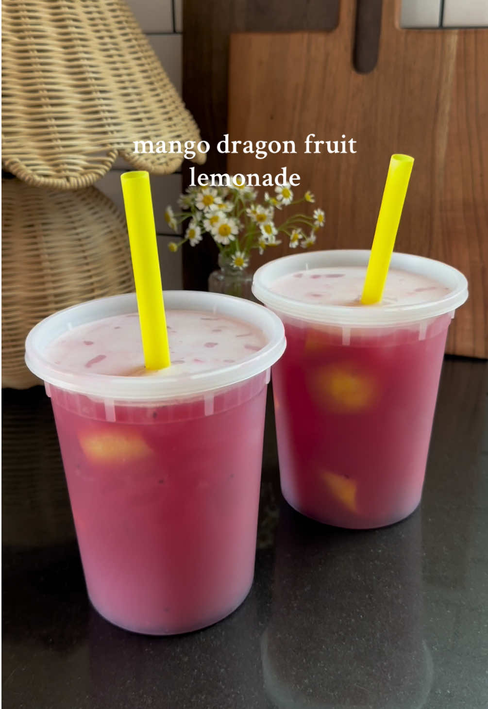 Mango dragon fruit lemonade 🍋 Ingredients for one lemonade: 1 lemon 1/4 cup frozen dragon fruit 3 tbsp sugar 1/2 cup mango juice 1 1/2 cups water Lots of ice Wash your lemon well since you’ll be adding the whole thing to your lemonade. Chop it up and remove any seeds.  Add the lemon, frozen dragon fruit, and sugar to your cup and muddle until the sugar is dissolved.  Pour in the mango juice and water, then shake it all up really well. Once everything’s mixed, add lots of ice and enjoy!  #lemonade #mangodragonfruit #lemon #homemadelemonade #fyp     