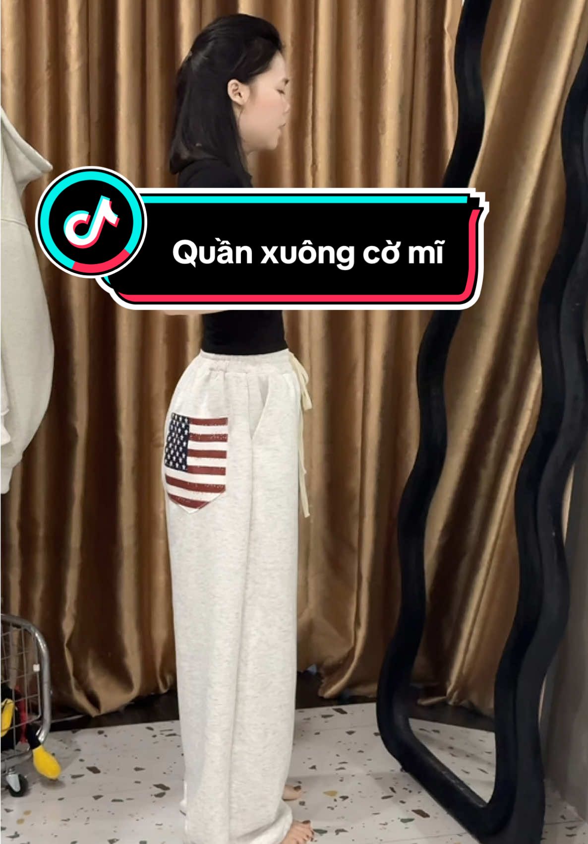 Quần xuông chất nỉ 2 da đáp cờ mĩ có dây rút