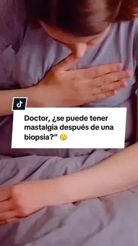 Respuesta a @Yolanda Chacon 💬 “Doctor, ¿se puede tener mastalgia después de una biopsia?” 🤔 👉 Sí, es posible que después de una biopsia mamaria la paciente presente mastalgia (dolor en la mama). Esto ocurre porque al tomar la muestra con la aguja, se genera una pequeña inflamación en el tejido mamario. 🔎 Lo que debes saber: 	•	El dolor suele ser temporal ⏳. 	•	Puede acompañarse de un pequeño hematoma o moretón en la zona. 	•	Generalmente mejora con el paso de los días y cuidados sencillos como compresas frías o analgésicos suaves, según indique tu médico. ⚠️ Sin embargo, si el dolor persiste, aumenta o se acompaña de enrojecimiento, calor o secreción, es importante acudir a una nueva revisión para descartar infección u otra complicación. ✅ En la gran mayoría de los casos, la mastalgia tras una biopsia no es grave y se resuelve sola. Lo más importante es darle seguimiento con tu especialista y esperar los resultados de patología. #BiopsiaMamaria #Mastalgia #drcastelazo