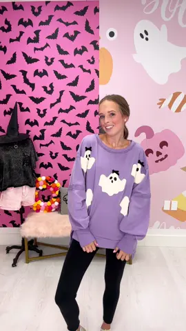 We are OBSESSED and so ready for this season 👻💜🎀 #sweaterweather #sweatshirt #ghost #girlie #cute 