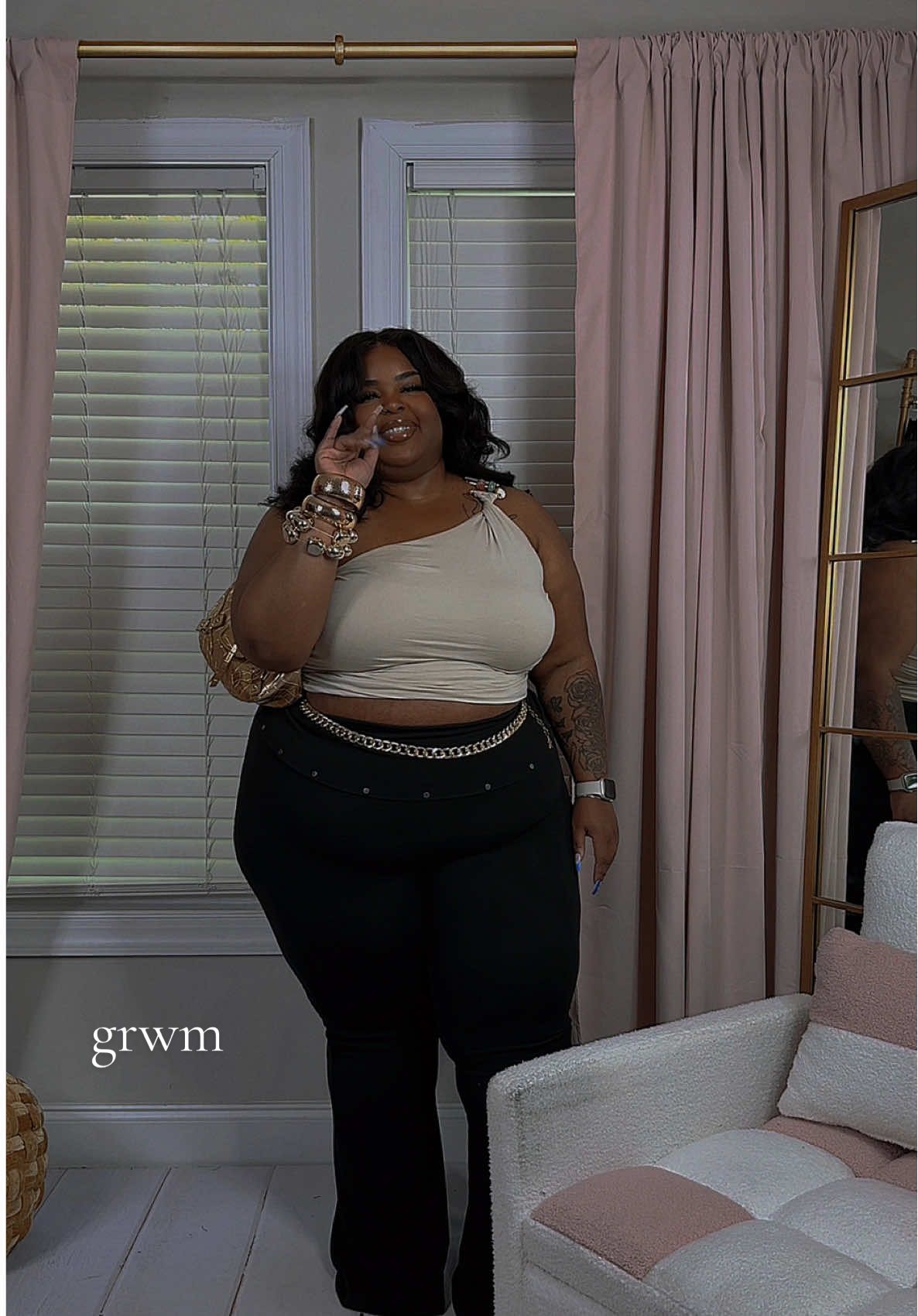 simple, effective. 🤍 #grwm #fashionnova  Wearing:  • Bayley Foldover Waistband Ribbed Flare Pant — 3X • Serene Afternoon Double Lined One Shoulder Top — 3X • Make Some Noise 2 Piece Bangle Set • Moon Rocks 2 Piece Bracelet Set #OOTD #plussizefashion #plussizeedition 