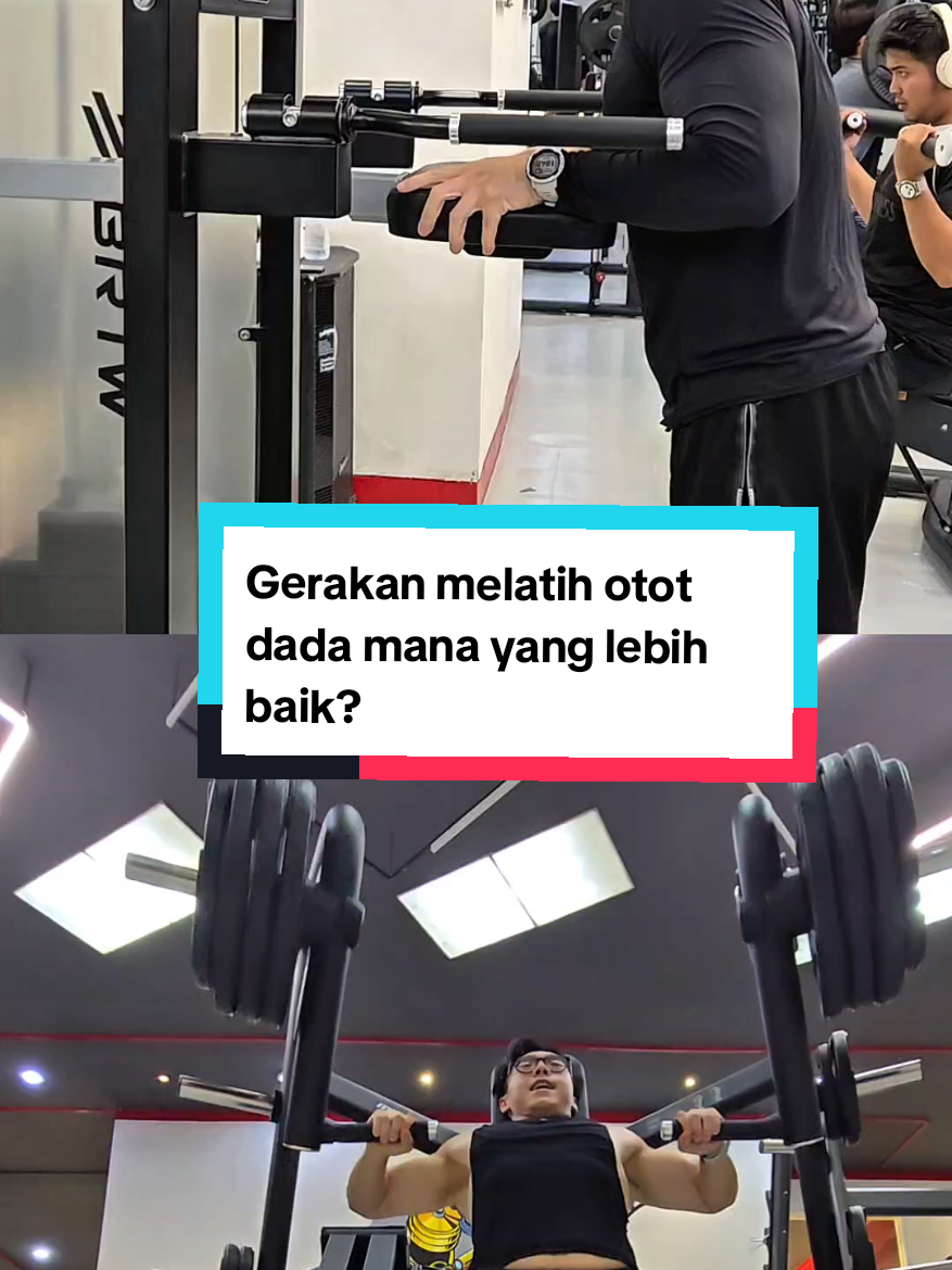 gerakan mana yang melatih otot dada dengan lebih baik? Silahkan tulis di kolom komentar, nanti kita bahas kalau ramai. #otot #gym #chestpress 