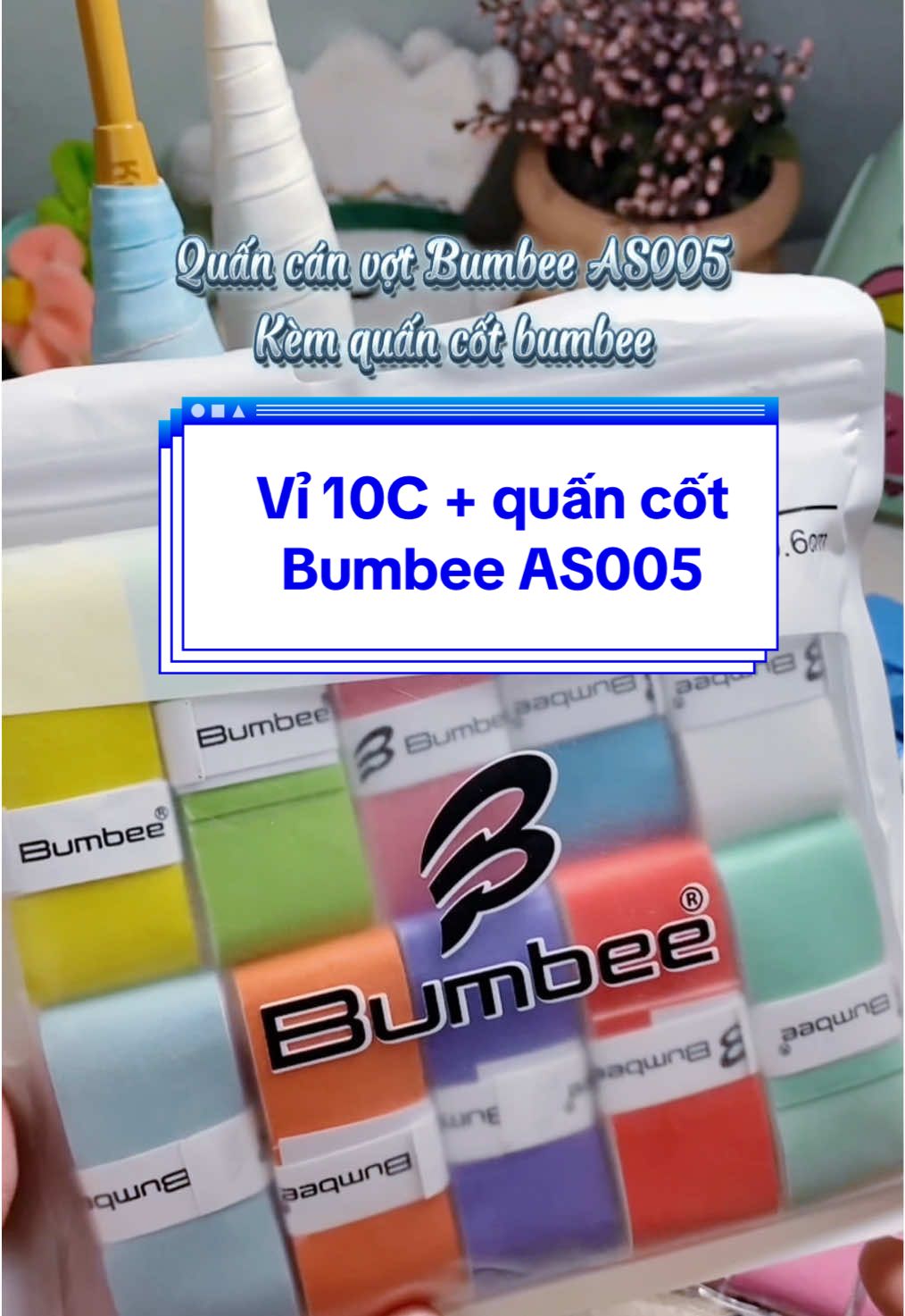 Quấn cán bumbee AS005 kèm quấn cốt Bumbee tiện lợi #quancanbumbee #quancanvotcaulong #caulong #badminton #caulongvietnam 