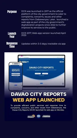 What Is the Davao City Reports App? The Davao City Reports (DCR) is the official complaints and appreciation platform of the City Government of Davao. Launched in 2017 and upgraded to a web-app version in April 2025, it lets Dabawenyos report issues to the local government quickly and efficiently . #davao #davaocity #davaocityreports #fyp #fypシ゚viral 