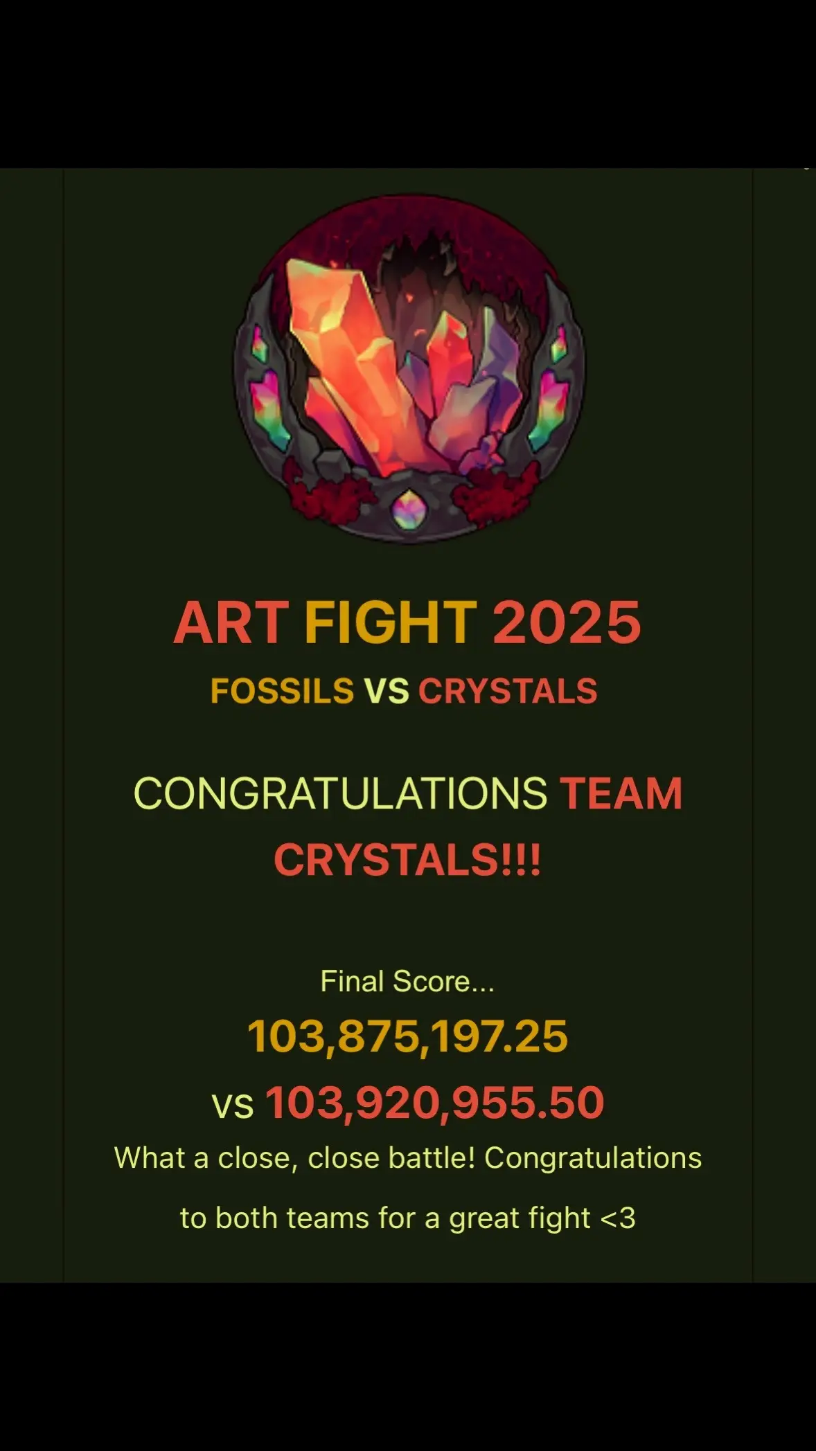 We won guys! We did it. #teamcrystal #artfight #artfight2025 #artist #art 