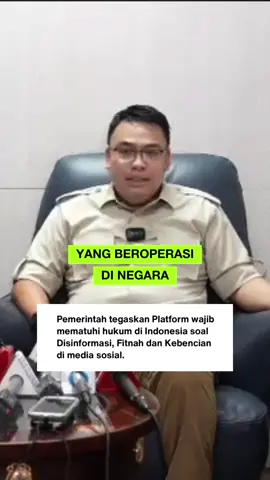 Setiap platform digital yang beroperasi di Indonesia wajib mematuhi ketentuan hukum yang berlaku, termasuk terkait penyebaran disinformasi, fitnah, dan ujaran kebencian. Pemerintah berkomitmen menjaga kebebasan berekspresi masyarakat, dengan tetap memastikan ruang digital yang sehat, aman, dan bermanfaat bagi semua.