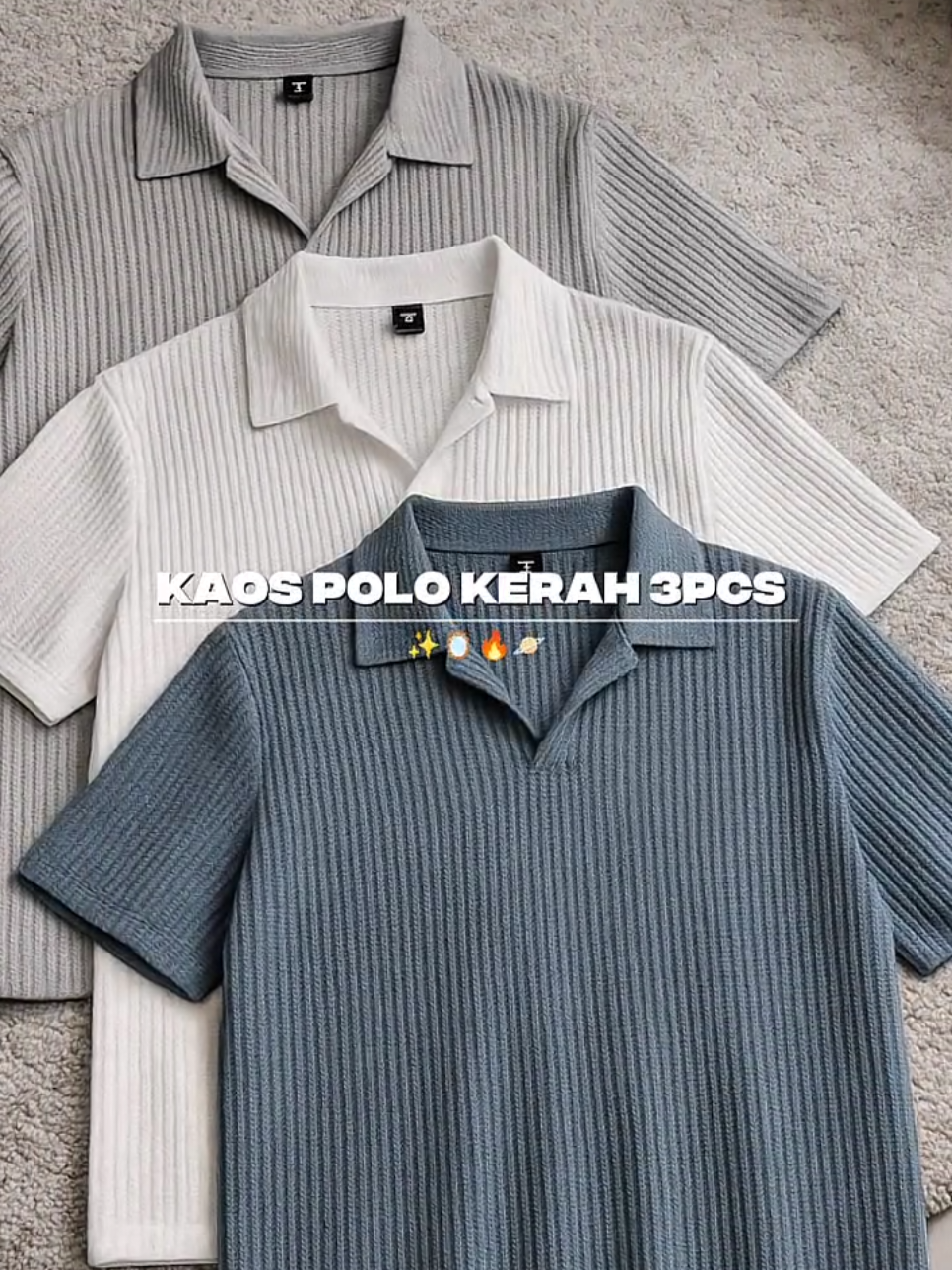 kaos polo kerah 3pcs dengan tiga warna berbeda, lihat-lihat dulu di keranjang kuning ☝🏻 atau kamu bisa simpan dulu video ini 🔥#kaoskerah #polomurah #bajupolo #outfitpria #poloshirt 