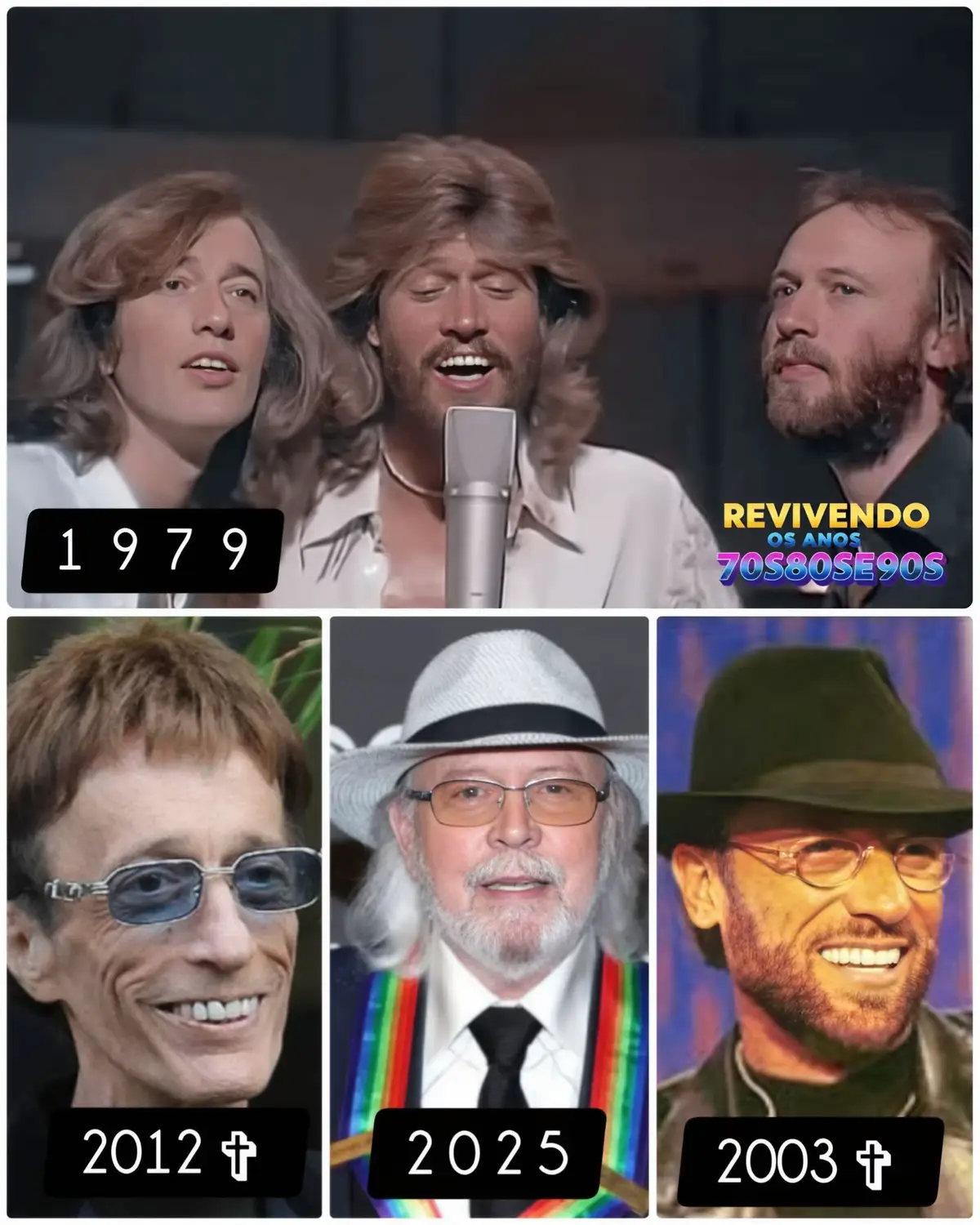 OS LENDÁRIOS BEE GEES  Hoje, lembramos com saudade de Maurice Gibb, que nos deixou em 2003, e de Robin Gibb, que partiu em 2012. 💔 Mesmo com a perda dos irmãos, a música continua viva através de Barry Gibb, o último dos Bee Gees, que segue levando o legado da banda com sua força e talento inigualáveis.  A história dos Bee Gees é eterna, e cada acorde nos lembra que a magia deles jamais se apagará. #nostalgic #beegee 