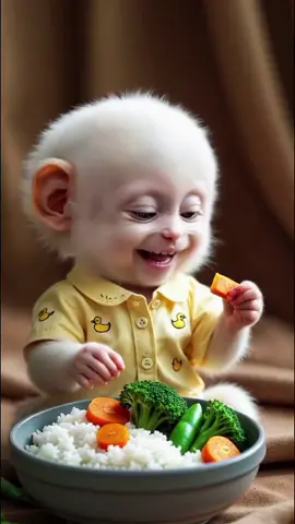 monkey eating rice with vagetables