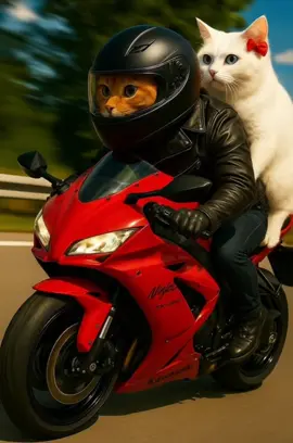 oyen : “Gas dulu ayang, nanti kalau capek kita mampir makan cilok. 💕” #OyenBiker #CatCouple #MotoranAsik #NinjaMerah #CatLovers  
