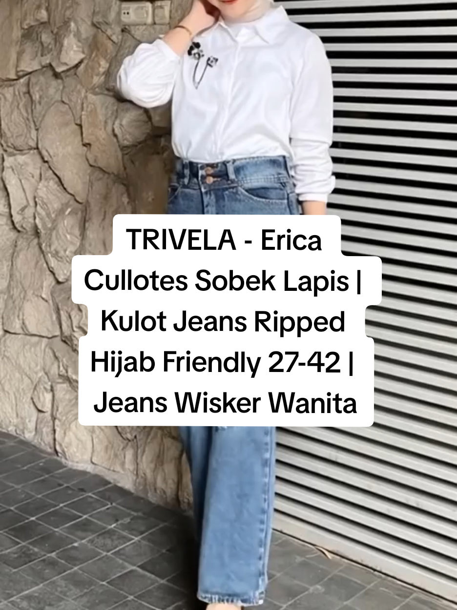 TRIVELA - Erica Cullotes Sobek Lapis | Kulot Jeans Ripped Hijab Friendly 27-42 | Jeans Wisker Wanita Highwaist Washed 27-34/PLAINBF / ELSA#celanajeans #jeanshighwaist 