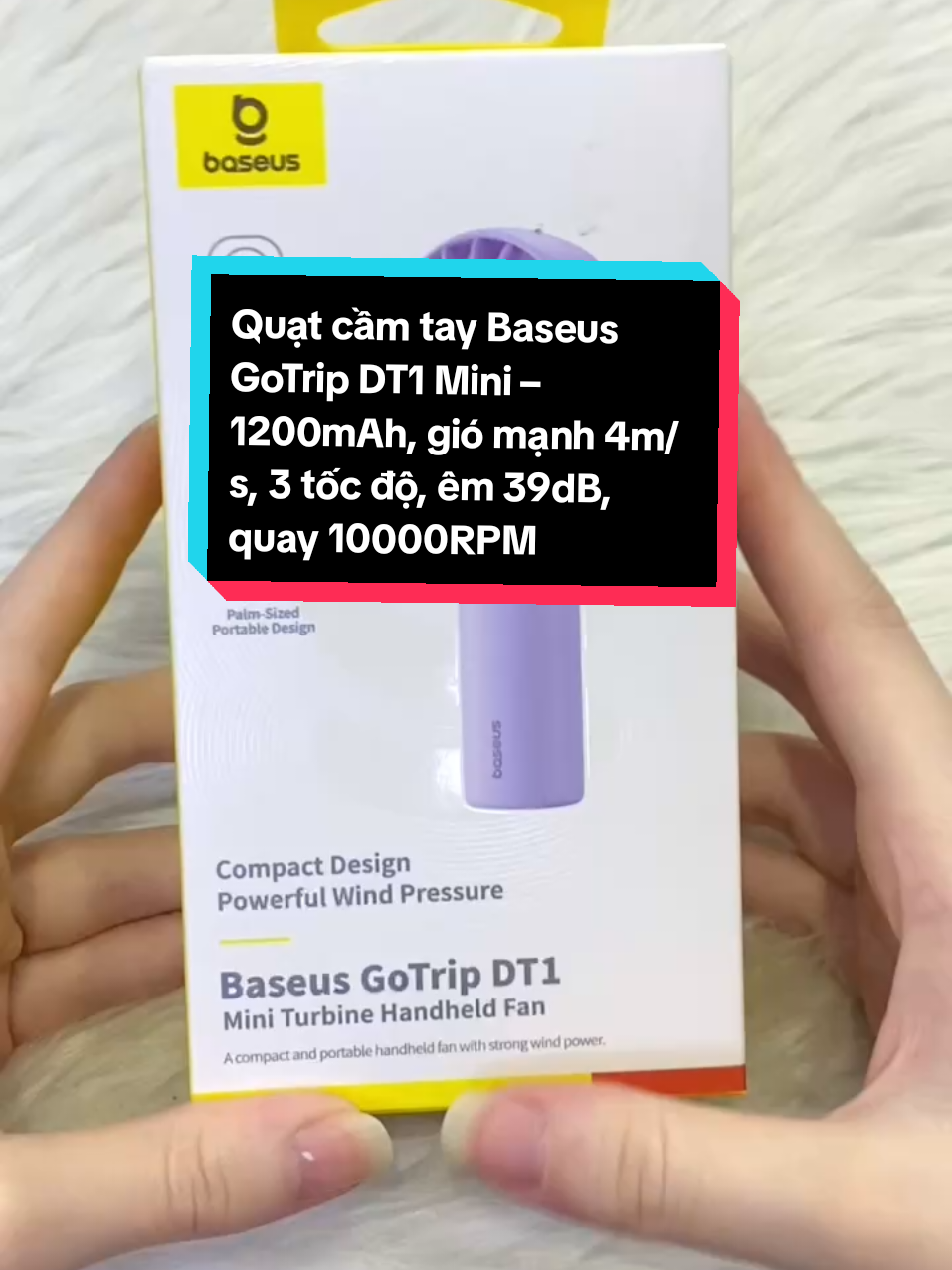 Quạt cầm tay Baseus GoTrip DT1 Mini – 1200mAh, gió mạnh 4m/s, 3 tốc độ, êm 39dB, quay 10000RPM, dùng 4h #techmall #baseushanoi #fyp #quatcamtaymini 