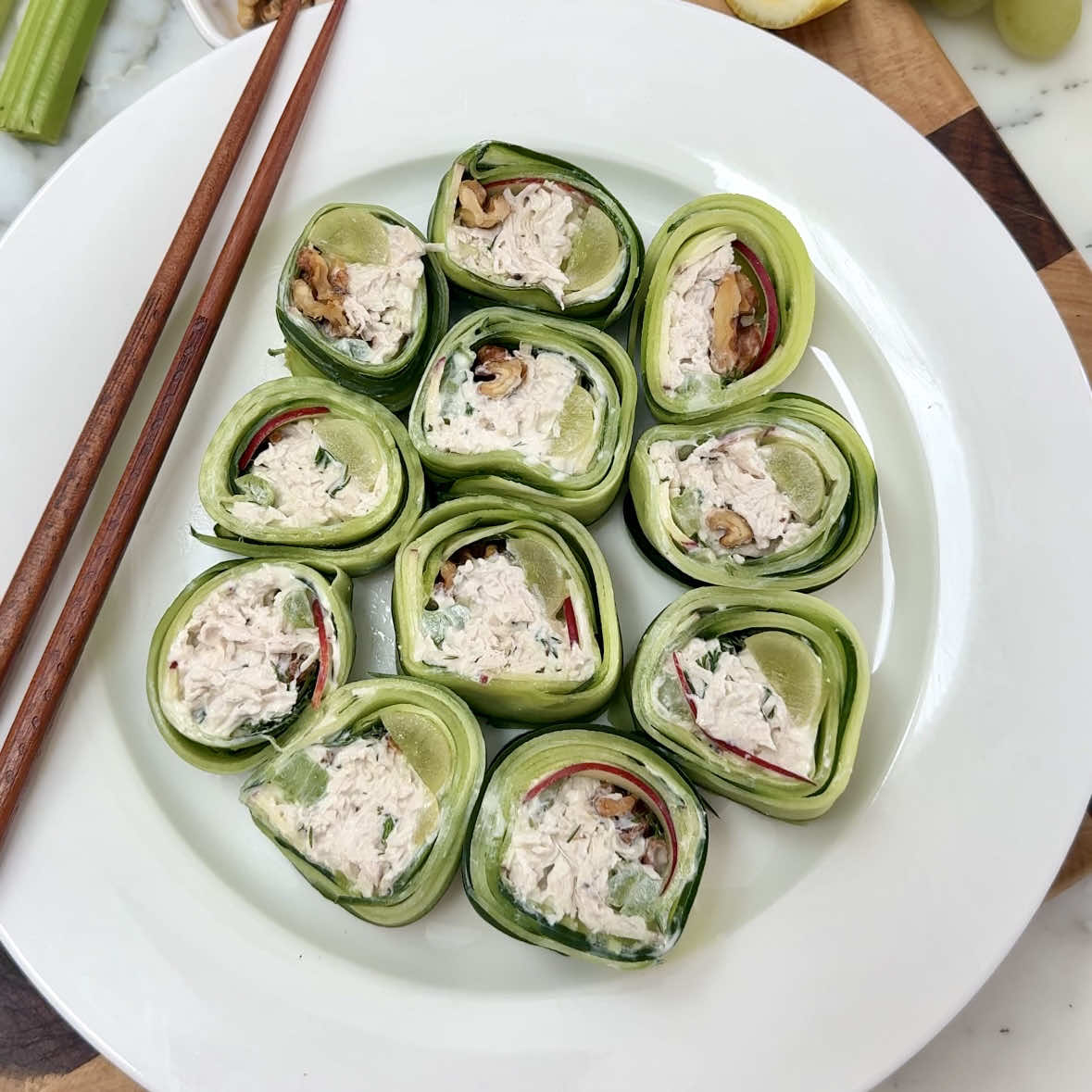 CHICKEN WALDORF CUCUMBER ROLL 🥒 Find the full recipe on my substack!