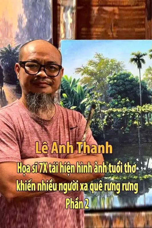 Họa sĩ Lê Anh Thanh,  đã giới thiệu bộ tranh với chủ đề “Ký ức quê hương”Họa sĩ gợi nhớ chúng ta về những trưa hè hào sảng chan đầy nắng trên những đường làng ngõ xóm, trong những khoảnh sân vắng lặng chỉ còn tiếng gà trưa quang quác hoà trong bản nhạc râm ran của lũ ve sầu trên ngọn cây. Còn bọn trẻ thì đã tụ họp ở một gốc cây hay một góc vườn mát rượi nào đó với đủ trò nghịch ngợm tuổi thơ. Những bức vẽ không chỉ là tác phẩm nghệ thuật, mà còn là nhịp cầu kết nối tâm hồn, là nơi để người ta tìm lại một phần tuổi thơ đã cũ #lang #que #song 