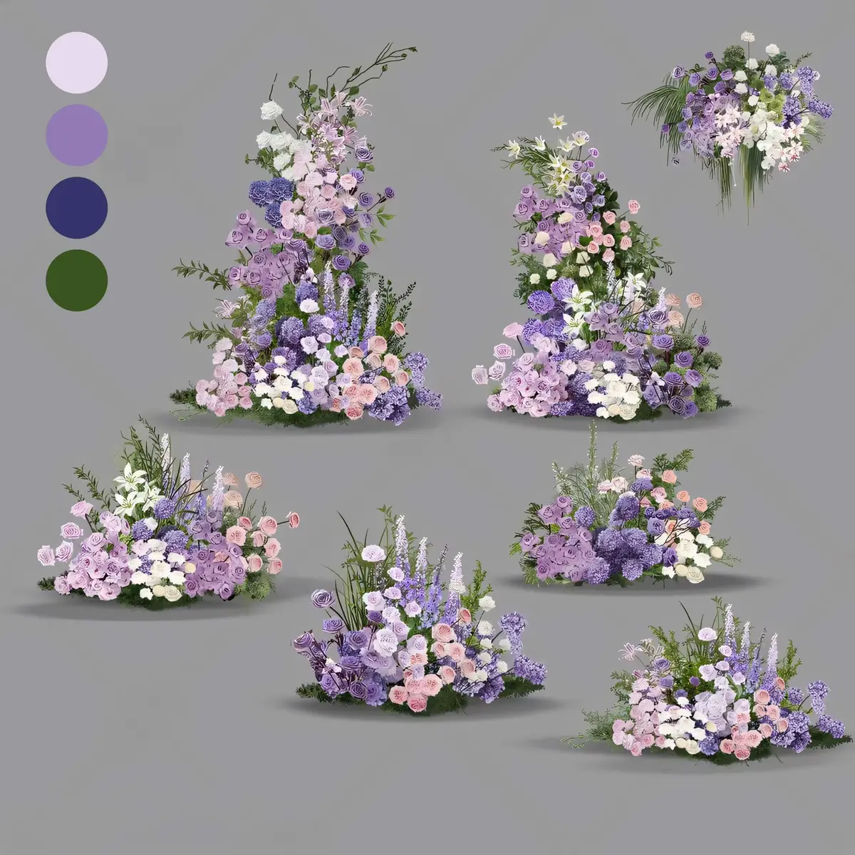 Chìm đắm vào sắc tím lavender mộng mơ, hồng blush ngọt ngào, và trắng ngọc tinh khôi. #TADESIGN #tainguyenthietke #xuhuong #weddingdesign #damcuoi 