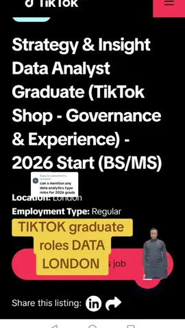 Replying to @nullnull9921 Tiktok graduate roles in Data London 