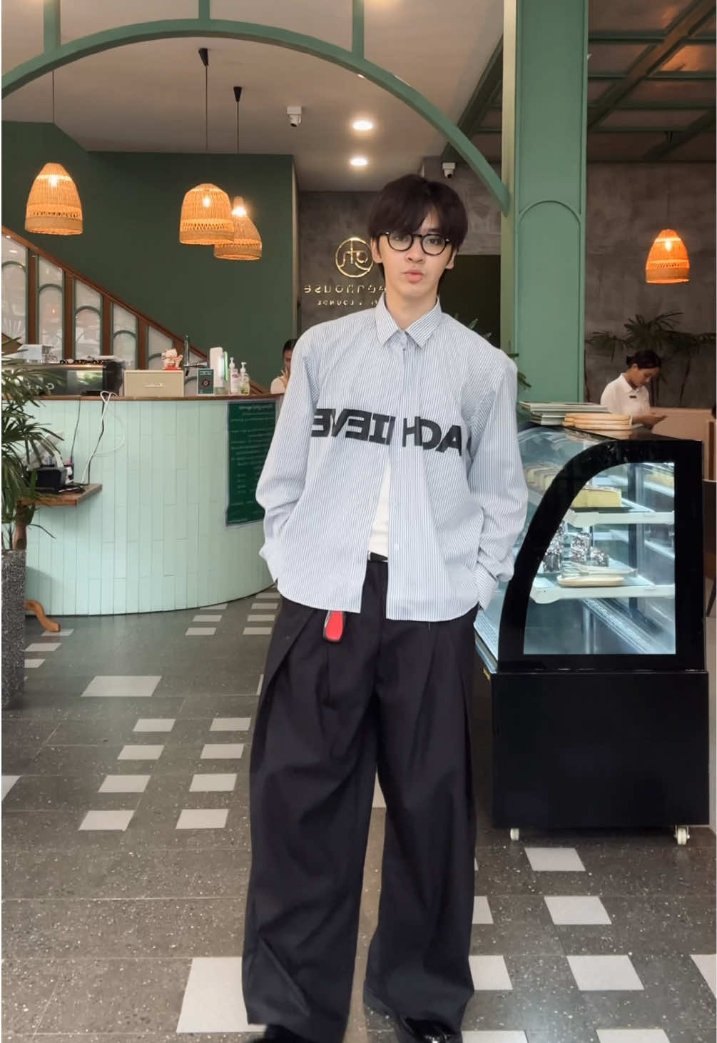@Achieveofficial ရဲ့ Striped Logo Shirt 👔 အကြိုက်ဆုံးကတော့ Boxy Baby Teeပဲ🫶🏻  #fyp #outfitcheck #OOTD #outfitideas #croppedshirt 