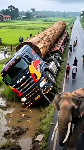 truk besar terperosok ke sawah 