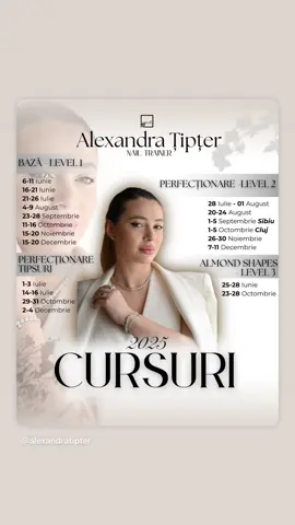 💫 Descoperă arta manichiurii la nivel PROFESIONIST 💫   Indiferent dacă ești la început sau vrei să îți perfecționezi tehnica, avem un curs pentru TINE!  De la cursul de bază, unde pui primele fundații, până la perfecționare & forme extreme, unde îți duci tehnica la nivel profesionist, avem tot ce ai nevoie să strălucești în domeniu. 💅🏻💅🏻 Locuri limitate ⏳- înscrie-te acum și transformă-ți pasiunea în meserie!  #nailtrainer #cursuribucuresti #manipedi #constructie #cursuriunghi 