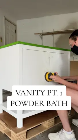 Our powder bath renovation is moving right along, and now we’re going to begin giving our store-bought vanity a personality boost. We went back and forth on whether to build custom or buy store bought and give it an upgrade. There are pros and cons to both but to keep the bathroom moving we decided to do a store bought and personalize it! Today we’re prepping for paint and adding some additional details on the door like box trim. Next up, we’re going to paint the vanity to coordinate with the room and add the finishing touches. #bathroomvanity #vanity