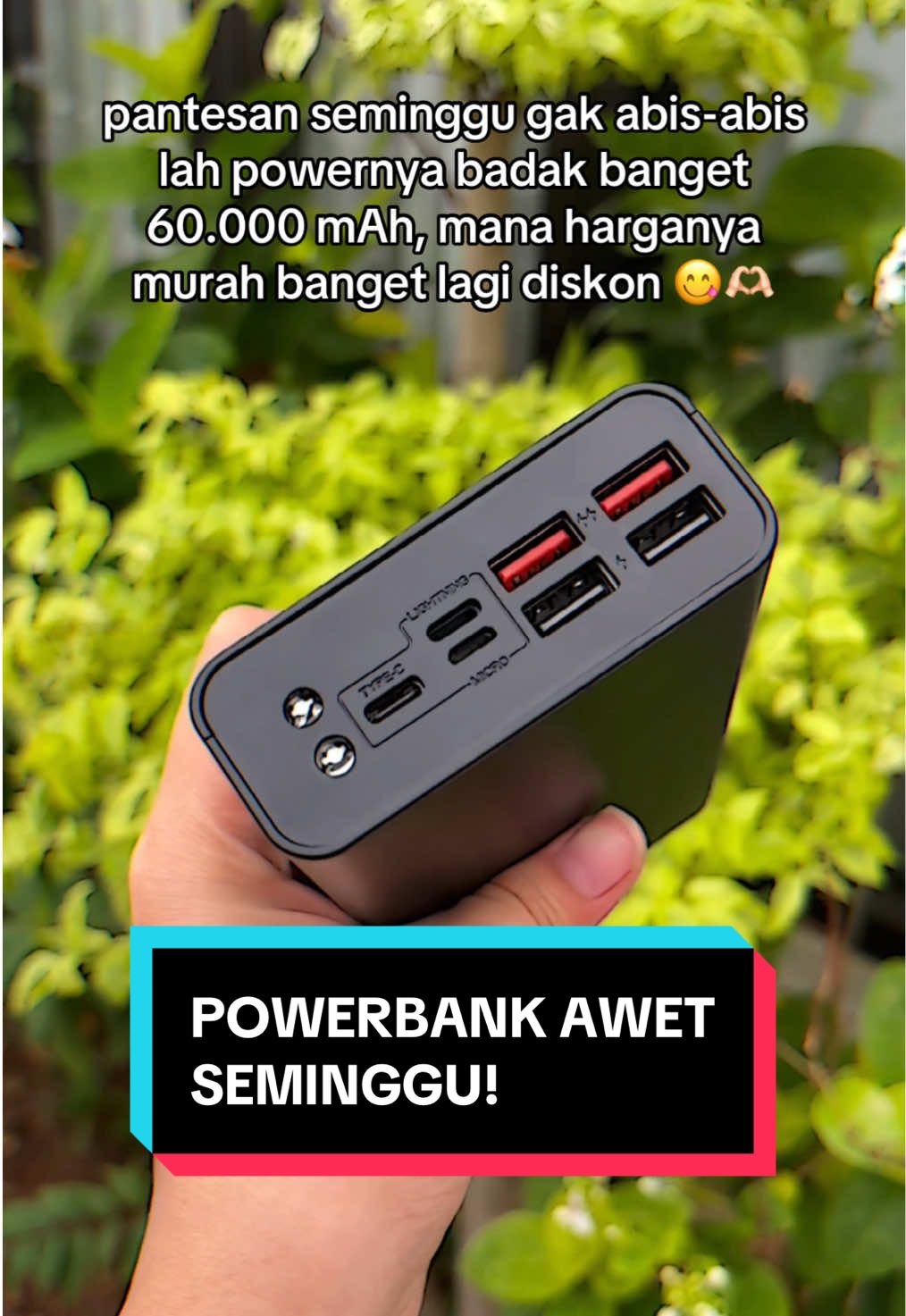 Pernah panik karena HP mati di saat penting? Dengan Powerbank 60.000mAh, kamu bisa: - Cas HP 1 minggu tanpa colok listrik -   Nggak perlu rebutan colokan - Siap dibawa traveling, kerja lapangan, atau darurat bencana Ini bukan powerbank biasa. Ini solusi hidup modern! Siap kirim hari ini! #Powerbank60000mAh #PowerbankTahanSeminggu #GadgetWajib #PowerbankMonster