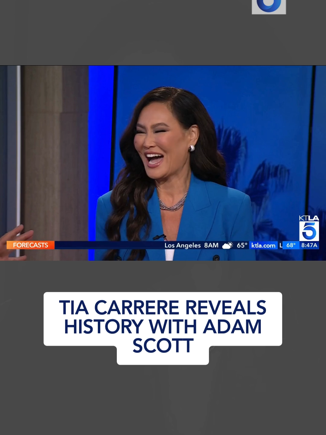 You never know who you'll run into at KTLA. Tia Carrere and Adam Scott reunited in the Sam Rubin Green Room. Adam revealed that his first job in Hollywood was in a music video for Tia.  #ktla5 #ktla5news #fypシ #fyp #tiacarrere #adamscott