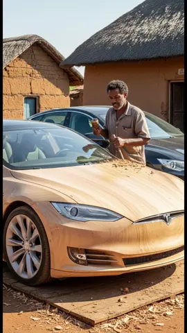 Pessoal da África, que são super criativos, construíram um carro da Tesla de madeira