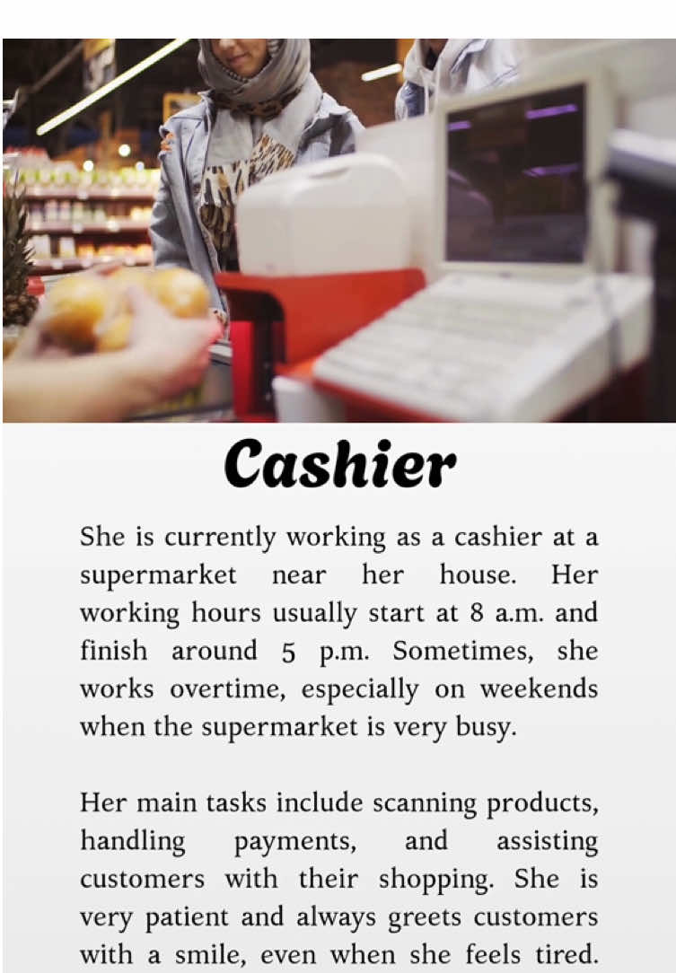 Cashier. #LearnOnTikTok #shadowing #speakingpractice #speakingwithme #hoctienganh 