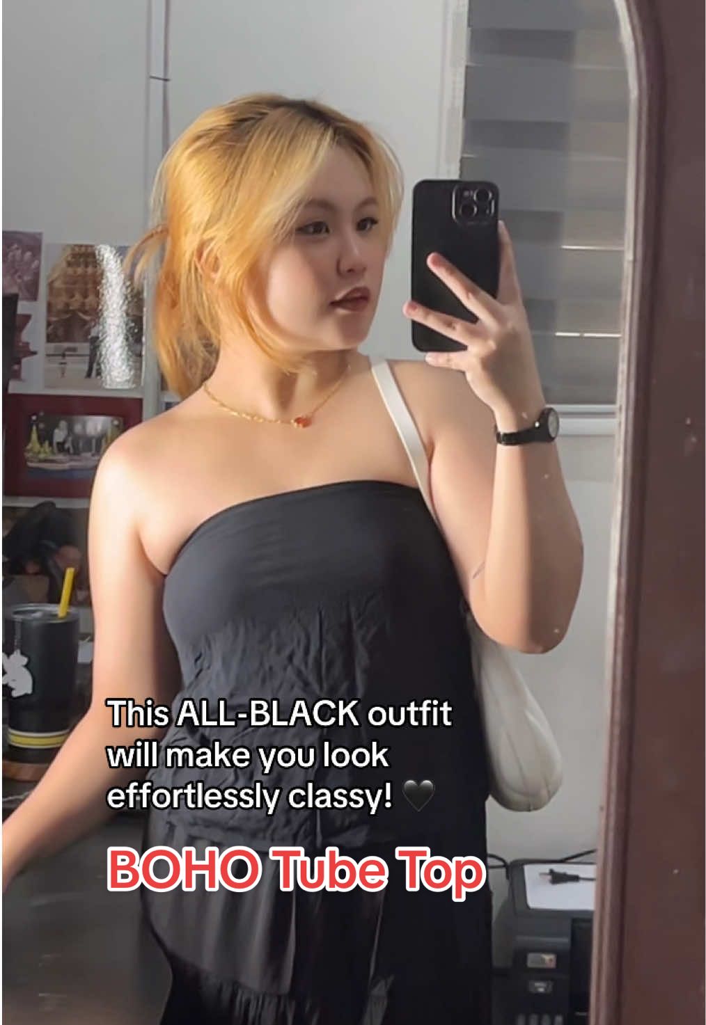 When in doubt, go all black 🖤 This boho tube top + maxi skirt combo is a must-have for a chic & timeless look!  Perfect for casual days, brunch dates, or even beach vibes. 🌊✨ #BlackBohoStyle #MaxiSkirtOutfit #OOTDInspo #TikTokMadeMeBuyIt #FashionTrends2025