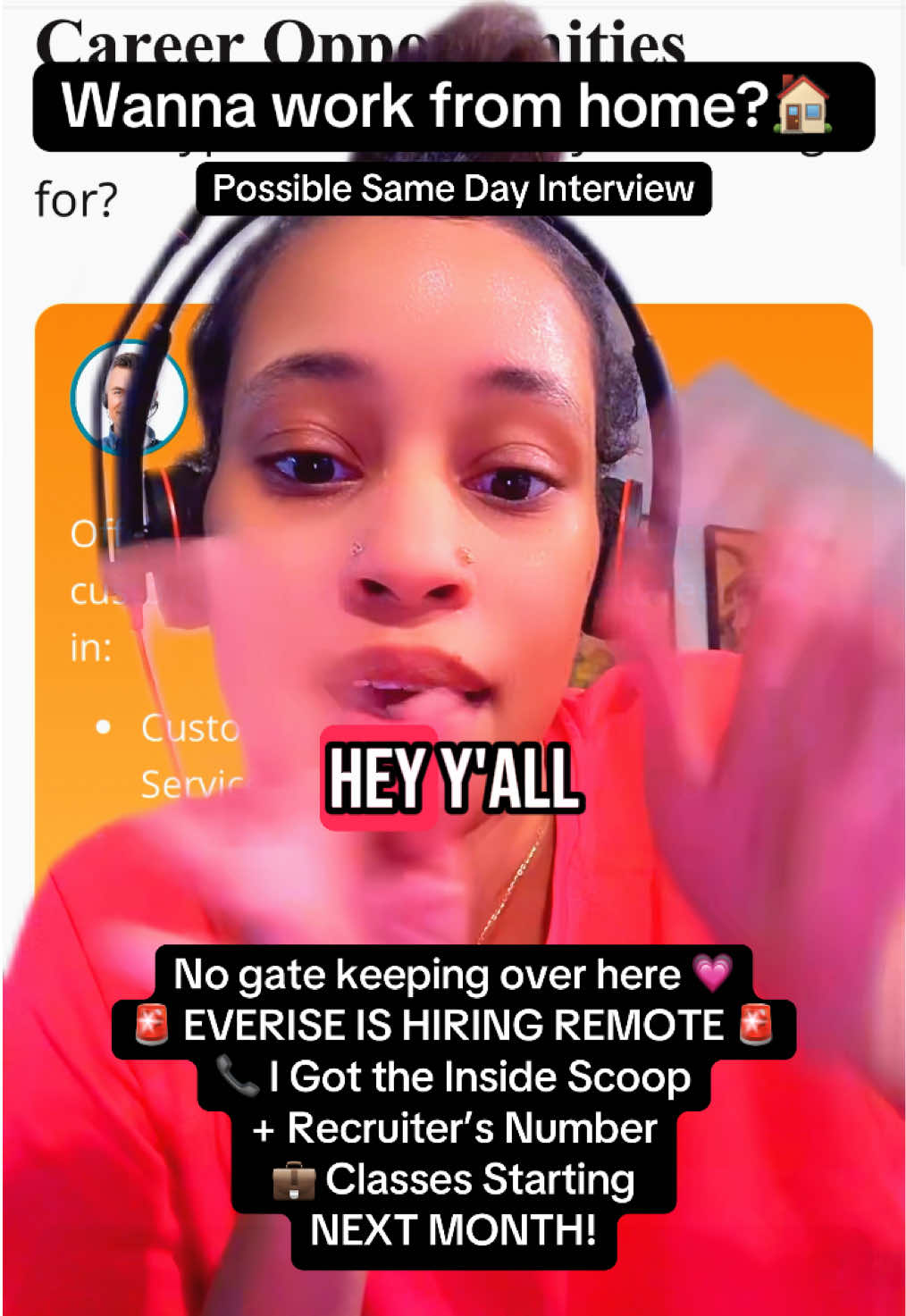 Not gatekeeping 💗 Everise is hiring NOW for classes starting next month! All you gotta do is apply + call the recruiter 👏 Same day interviews are possible sis… don’t sleep on this one 🚨#wfhjobs #hiringnow #nowhiring #jobtok #workfromhome 